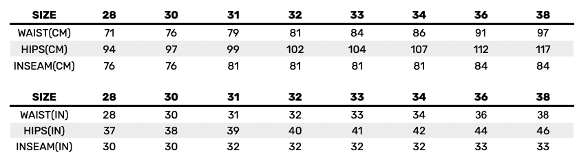 2026 Brixton Mens Bottoms  Size Chart